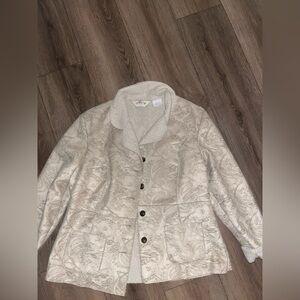 EUC ORVIS BEIGE PAISLEY FAUX SUEDE FLEECE LINED JACKET SIZE L